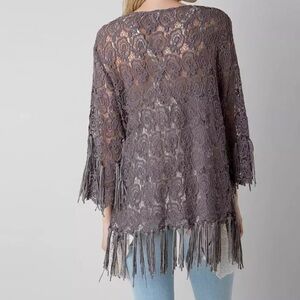 crochet Lace cardigan Gimmicks by BKE women’s small Western Fringe southwestern